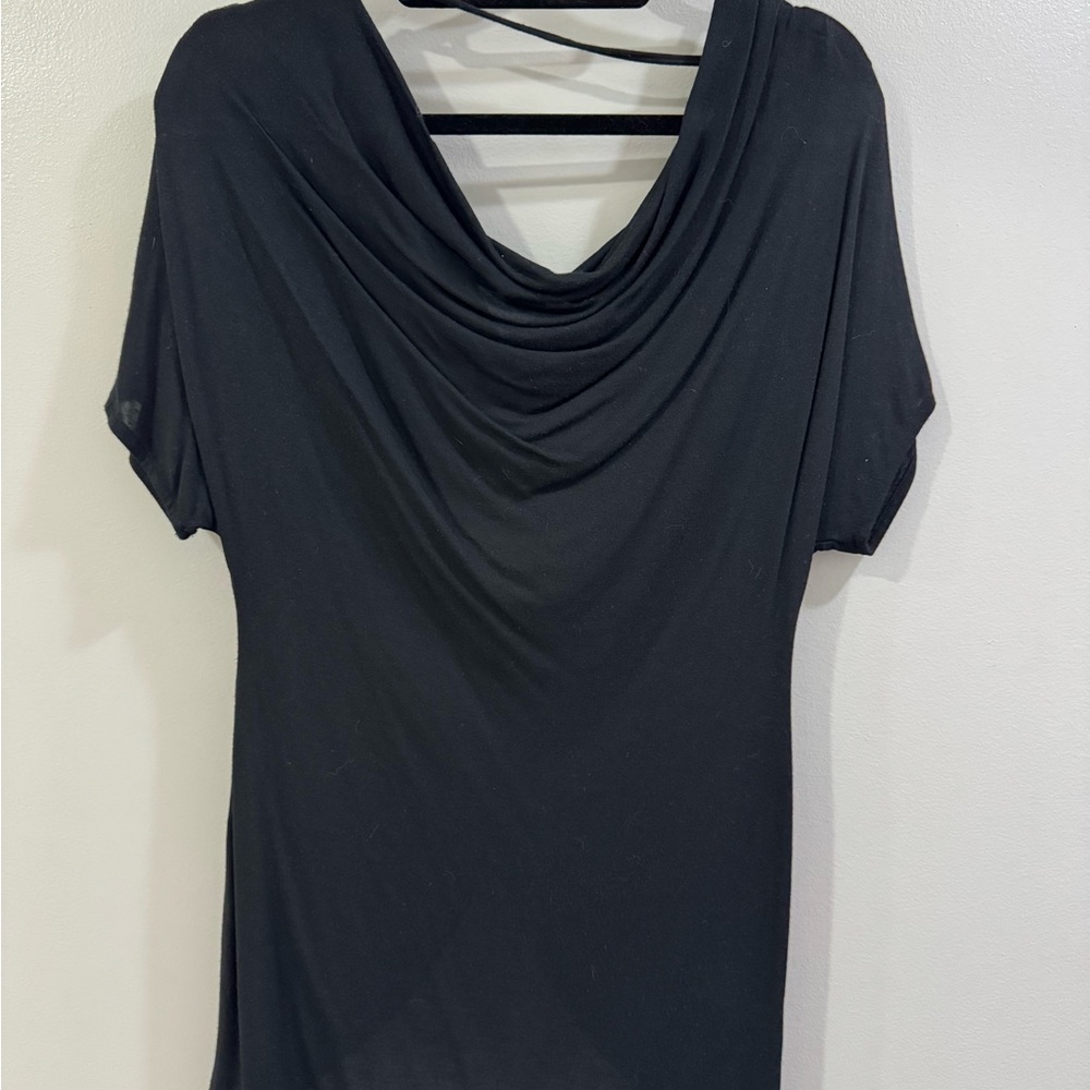 Trouve Black Short Sleeve Drape Neck Top